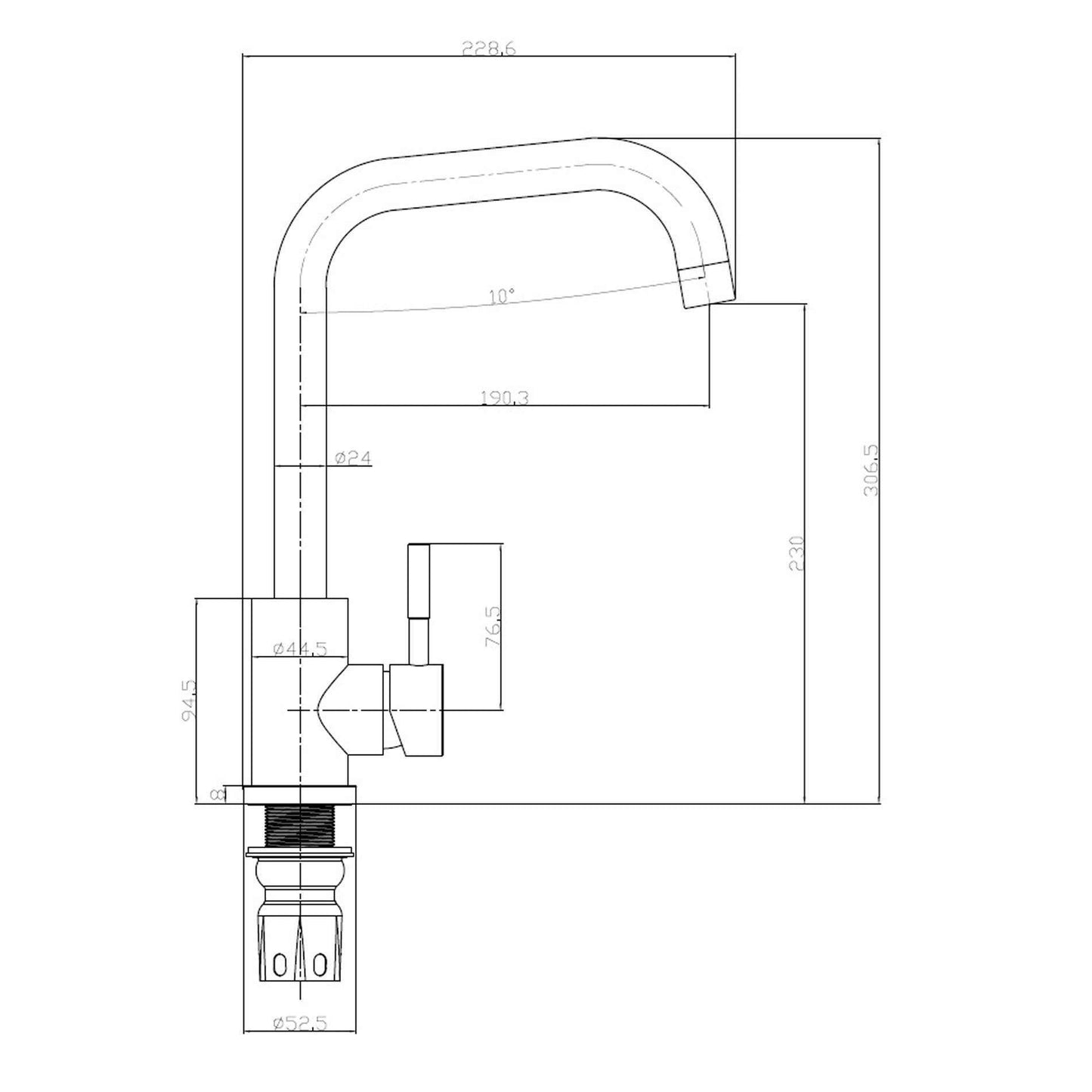 Reginox Salina BG Single Lever Square Neck Brushed Gold Kitchen Mixer Tap