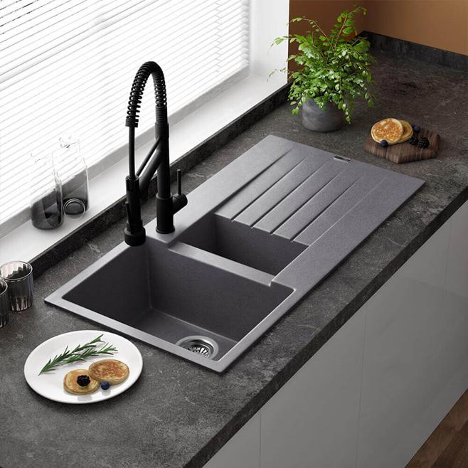 Reginox Harlem 1.5 Bowl Grey Silvery Granite Composite Kitchen Sink & Waste Kit - 1000 x 500mm