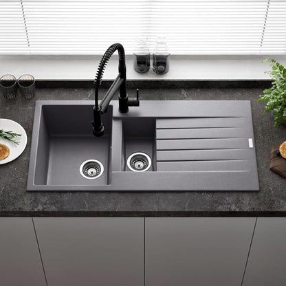 Reginox Harlem 1.5 Bowl Grey Silvery Granite Composite Kitchen Sink & Waste Kit - 1000 x 500mm