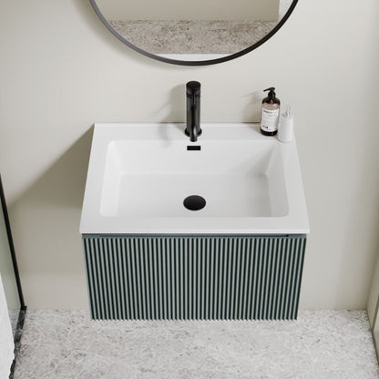 Flauto 600mm Smoked Sage Fluted Wall Hung Vanity Unit & Basin