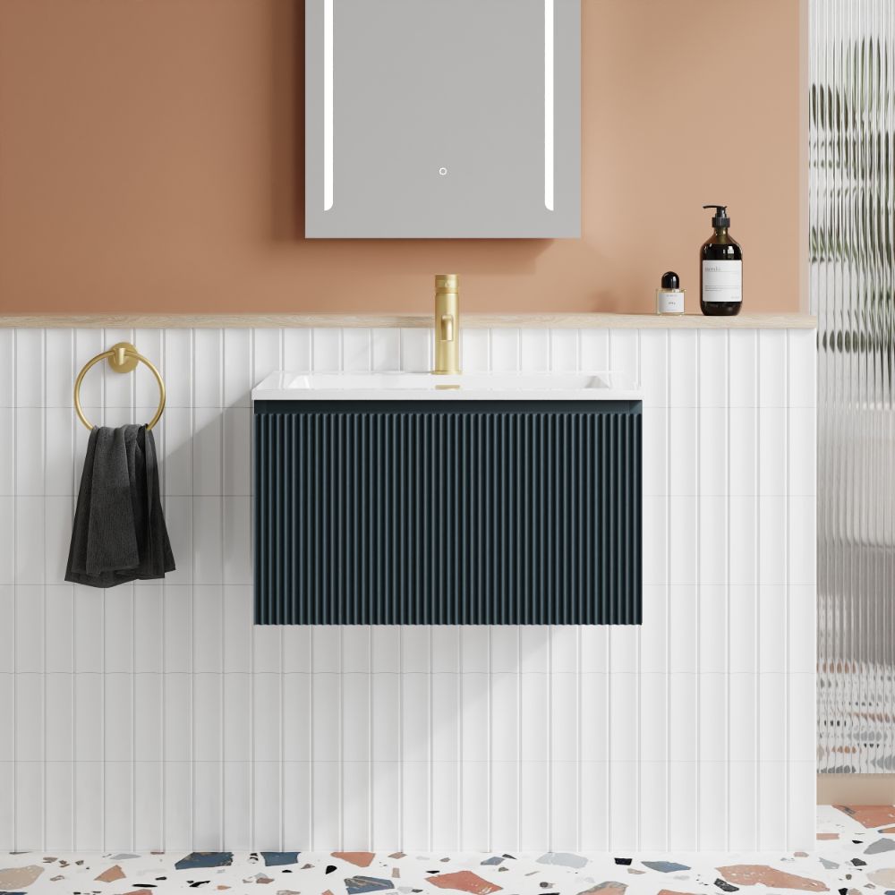 Flauto 600mm Midnight Shadow Fluted Wall Hung Vanity Unit & Basin