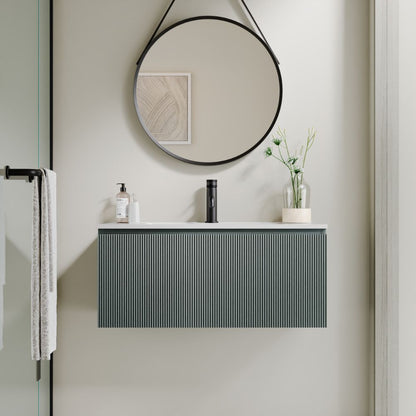 Flauto 800mm Smoked Sage Fluted Wall Hung Vanity Unit & Basin