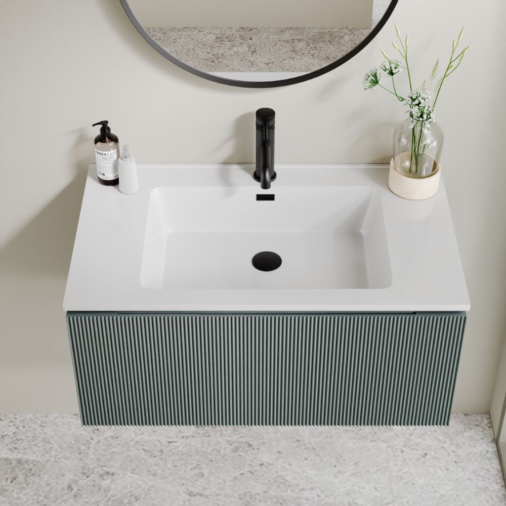 Flauto 800mm Smoked Sage Fluted Wall Hung Vanity Unit & Basin