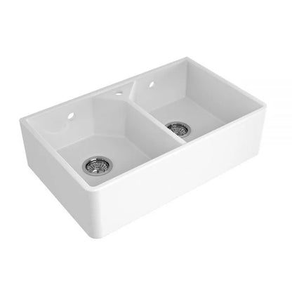 Reginox Dublin 2 Bowl Ceramic Belfast Style Sink - Pure White - DUBLIN