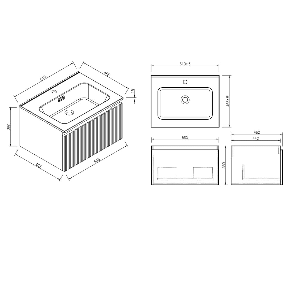 Flauto 600mm Smoked Sage Fluted Wall Hung Vanity Unit & Basin