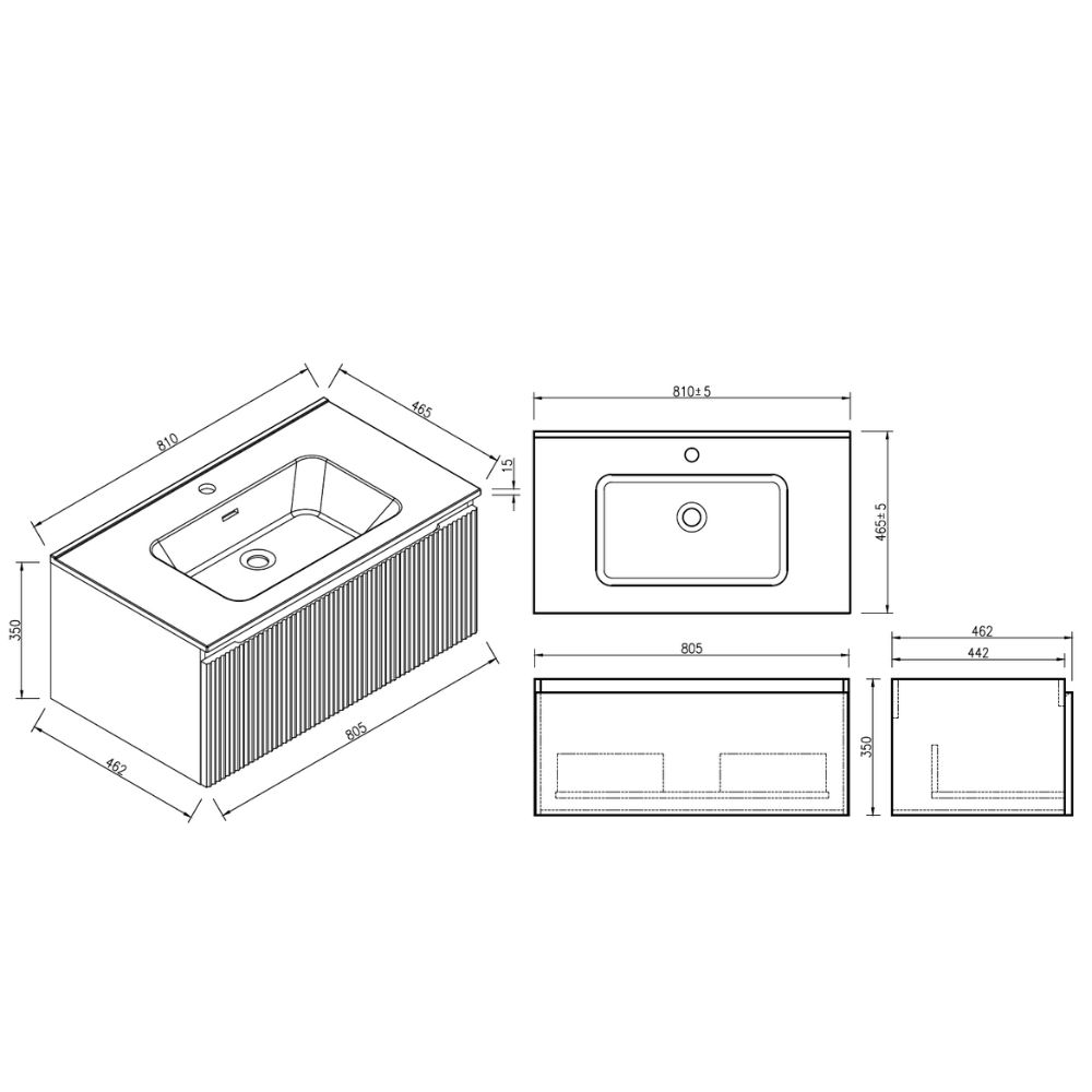 Flauto 800mm Smoked Sage Fluted Wall Hung Vanity Unit & Basin