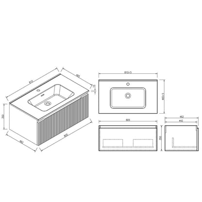 Flauto 800mm Smoked Sage Fluted Wall Hung Vanity Unit & Basin