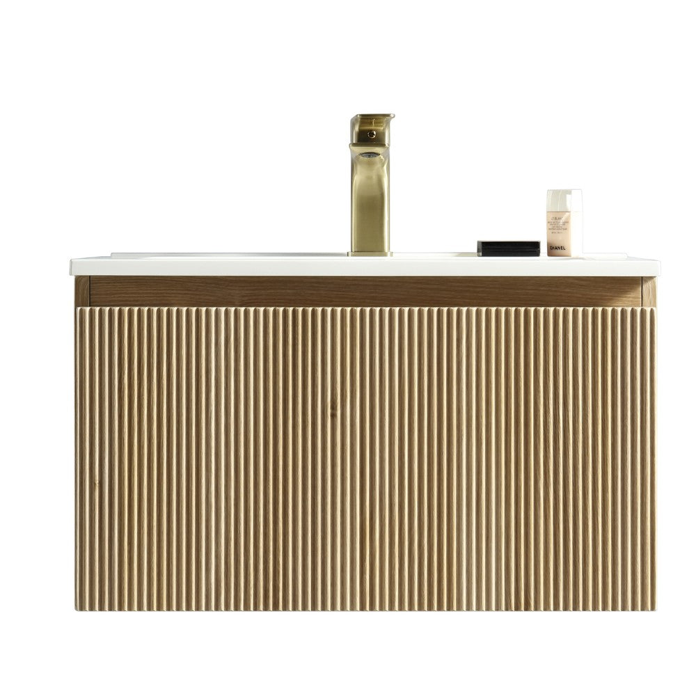 Flauto 600mm Country Oak Fluted Wall Hung Vanity Unit & Basin