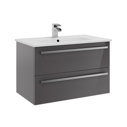 Purity 800mm 2 Drawer Wall Mounted Unit & Ceramic Basin With Handles In 3 Variants