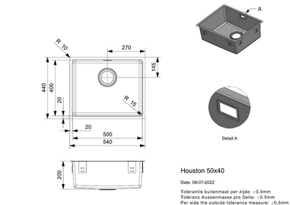 Reginox Houston 1 Bowl Integrated Sink - HOUSTON 50X40