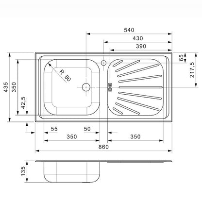 Reginox Alpha 10 1.0 Bowl Stainless Steel Reversible Kitchen Sink & Waste