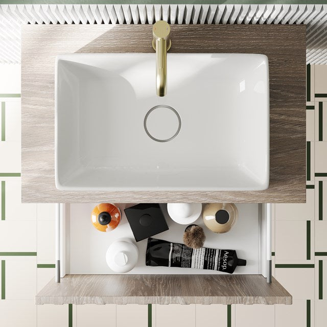 Scudo Alfie 600mm Sonoma Oak Wall Hung Vanity Unit with Countertop Basin