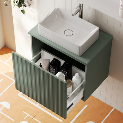 Scudo Alfie 600mm Reed Green Wall Hung Vanity Unit with Countertop Basin