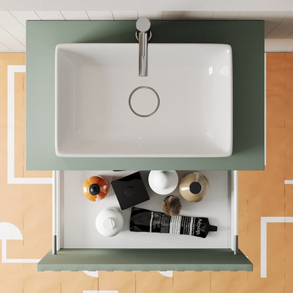 Scudo Alfie 600mm Reed Green Wall Hung Vanity Unit with Countertop Basin