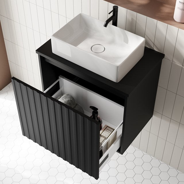 Scudo Alfie 600mm Matt Black Wall Hung Vanity Unit with Countertop Basin