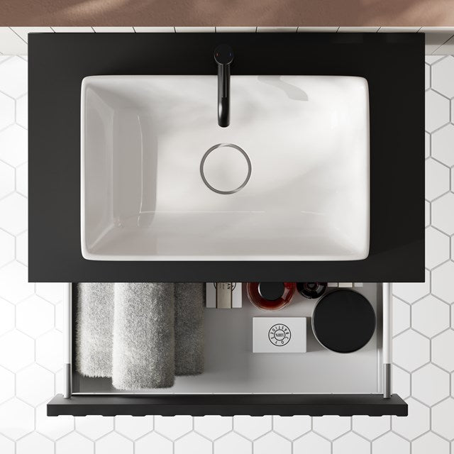 Scudo Alfie 600mm Matt Black Wall Hung Vanity Unit with Countertop Basin