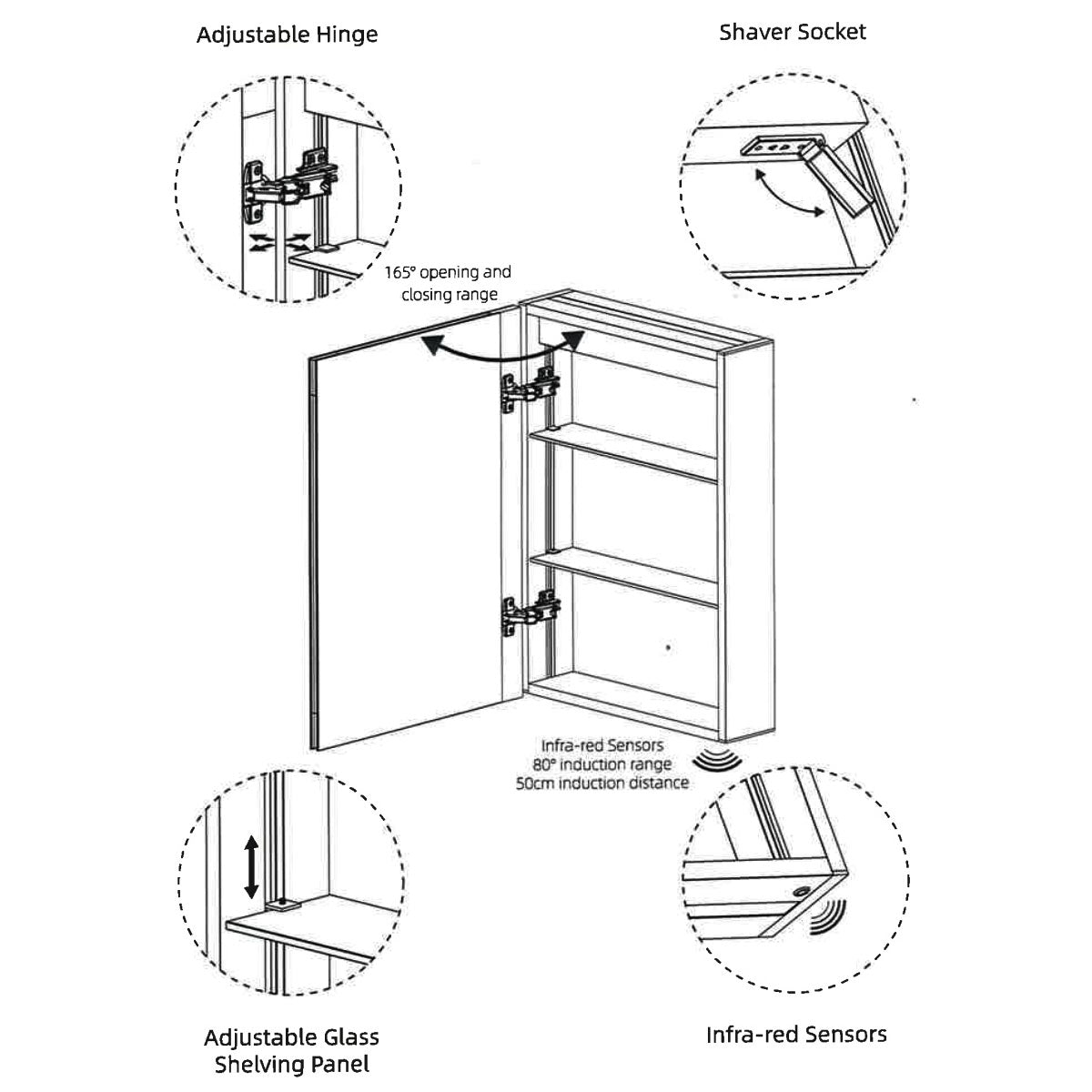 Kartell K-Vit Spectrum 500 x 700mm LED Mirror Cabinet With Sensor