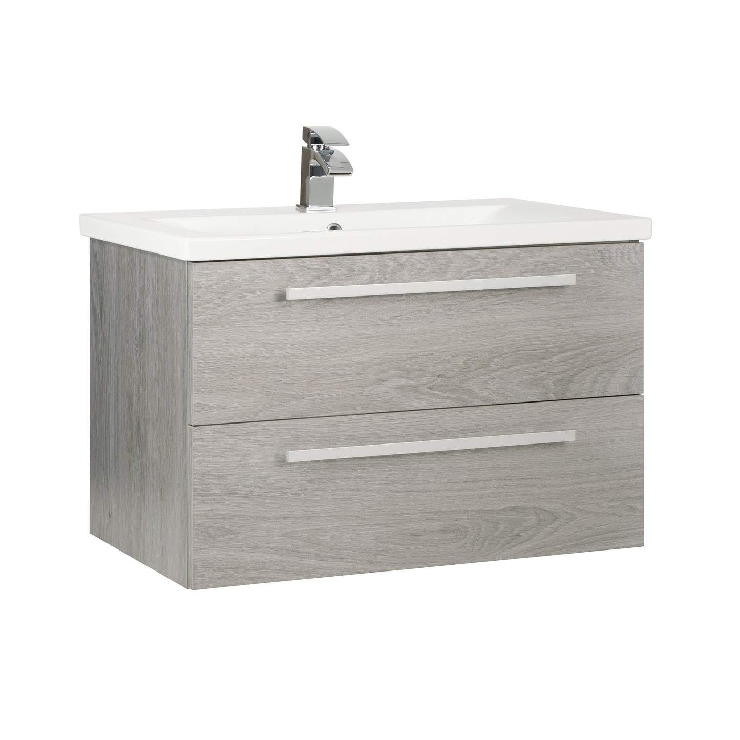 Purity 800mm 2 Drawer Wall Mounted Unit & Ceramic Basin With Handles In 3 Variants