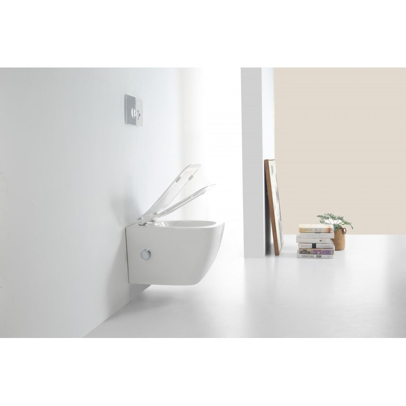 Style rimless short projection wall hung WC with hot/cold bidet mixing valve pan with soft close seat.