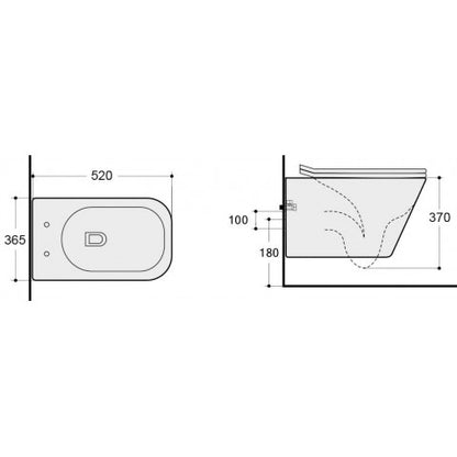 Style rimless short projection wall hung WC with hot/cold bidet mixing valve pan with soft close seat.