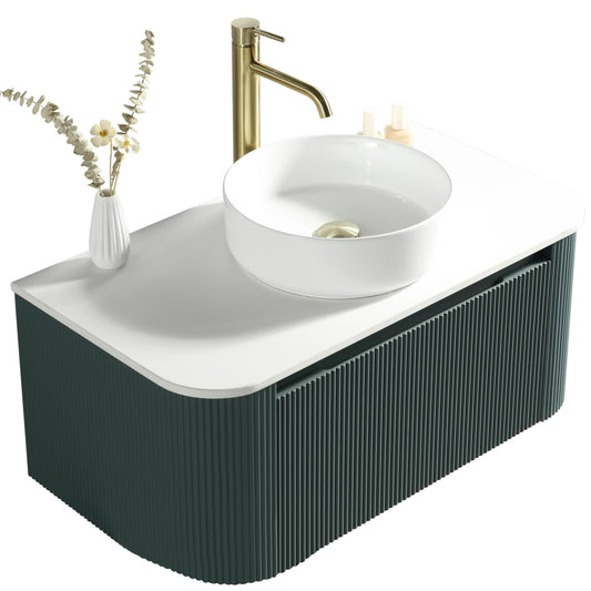 Astini Flauto Smoked Sage 870 Curved Corner Wall Hung Vanity Unit & Sintered Stone Counter Top