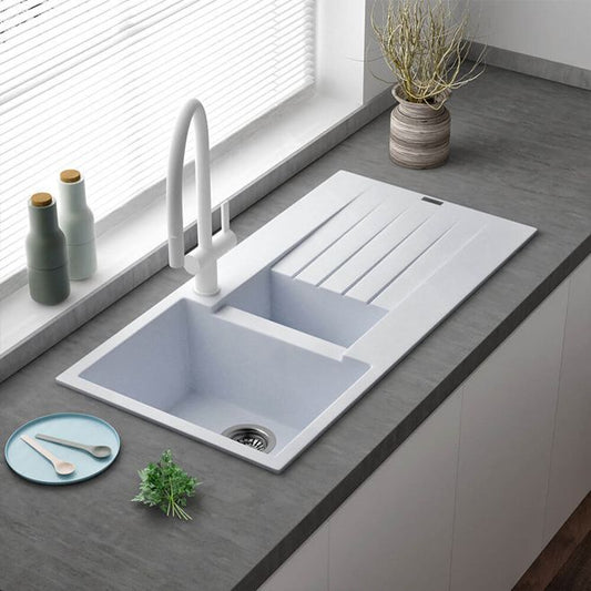 Reginox Harlem 1.5 Bowl Pure White Granite Composite Kitchen Sink & Waste Kit - 1000 x 500mm