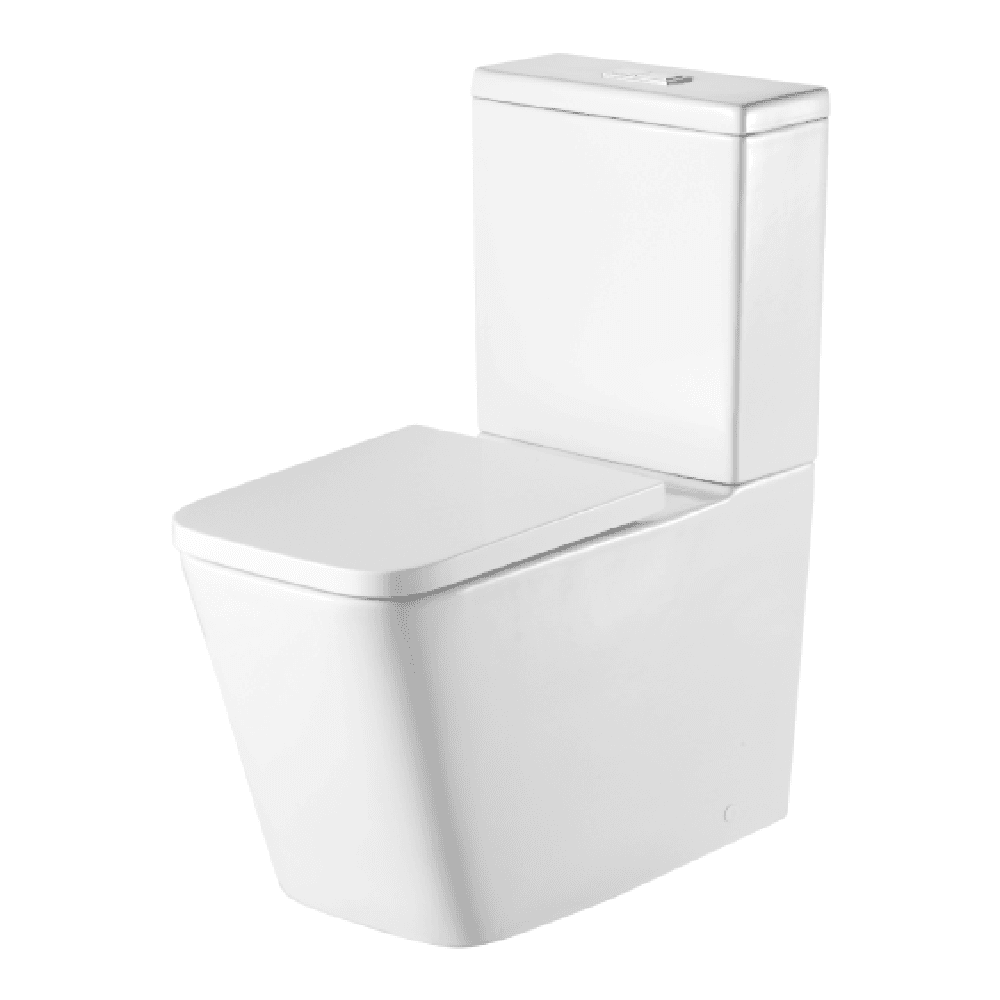 Milan Rimless Close Coupled Square Closed Back Pan, Cistern, Seat & Fixings