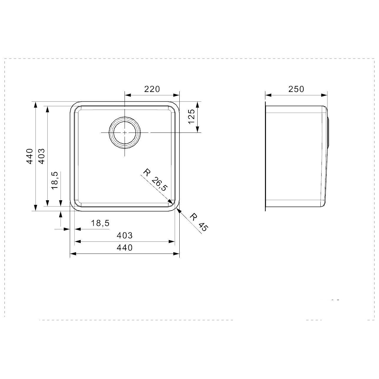 Reginox Kansas 40x40 1.0 Bowl Stainless Steel Kitchen Sink