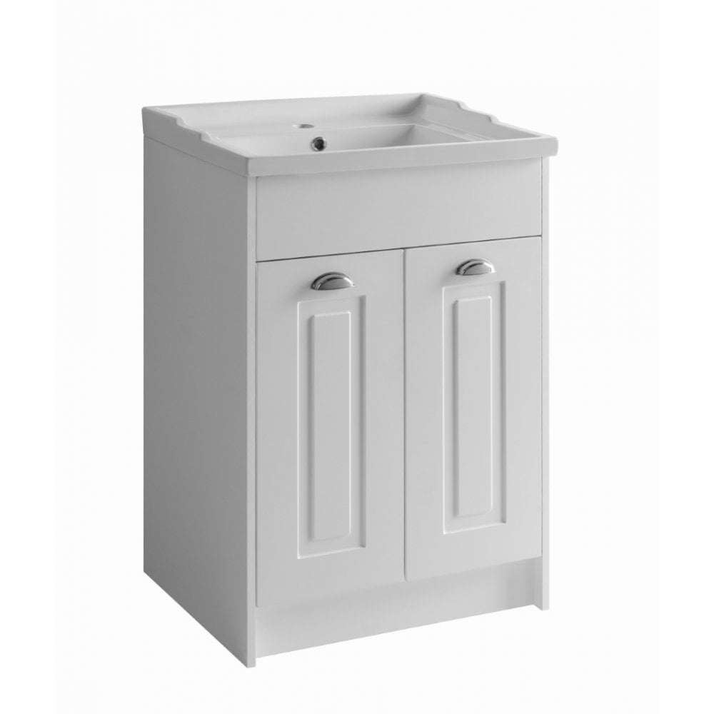 Prestige Astley Traditional Floor Standing 2 Door Vanity Unit and Ceramic Basin 600mm - Matt Grey - Matt White