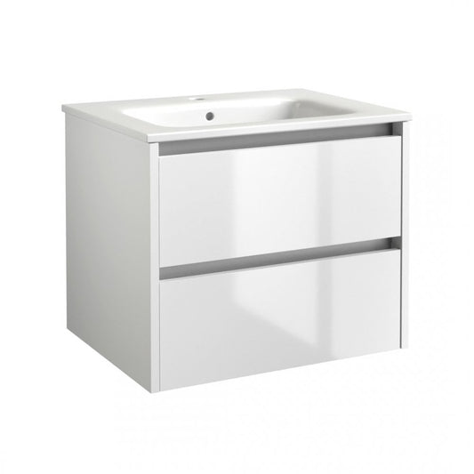 City 600mm Storm Grey Gloss 2 Drawer Wall Mounted Vanity Unit & Ceramic Basin in 2 Variants