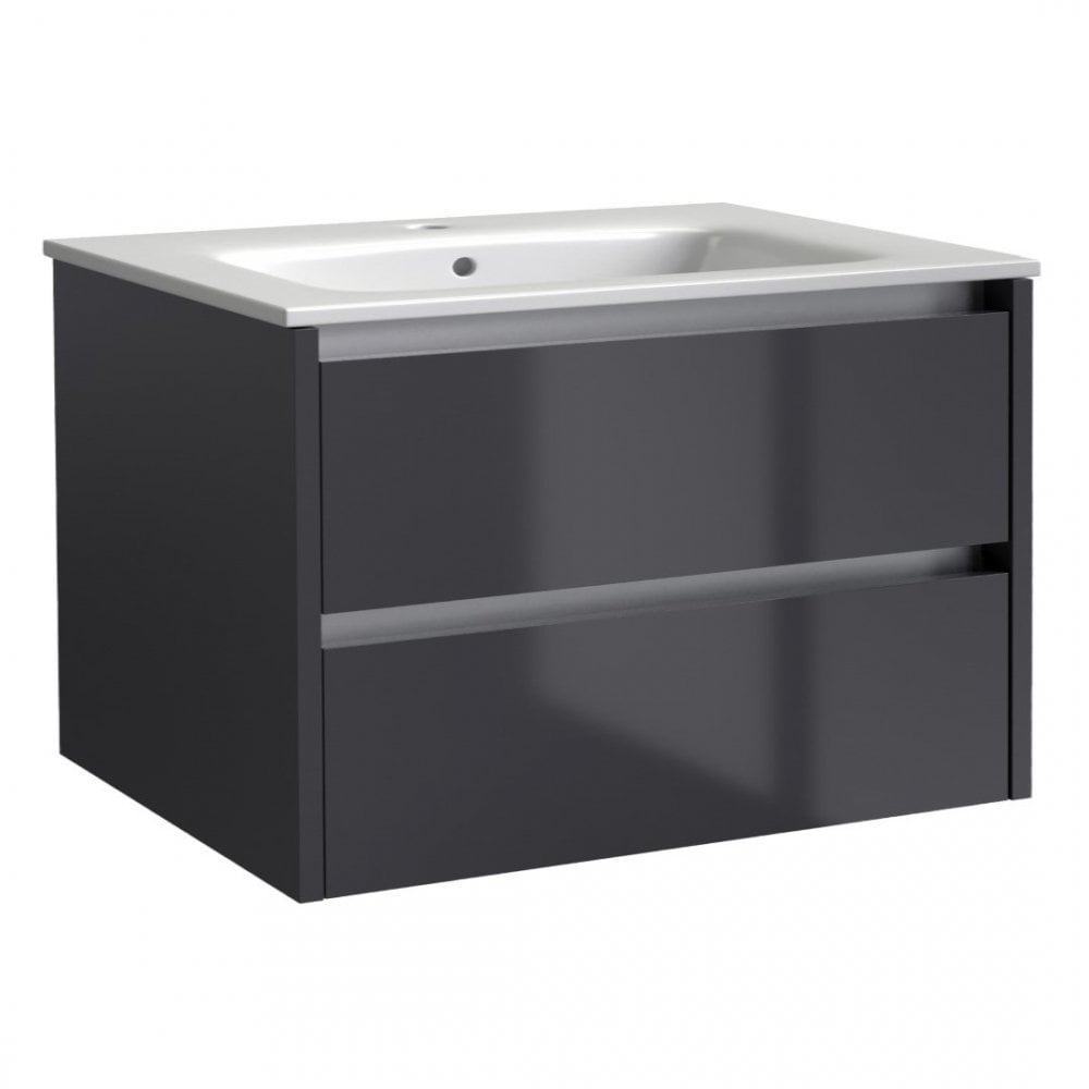 City 800mm 2 Drawer Wall Mounted Vanity Unit & Ceramic Basin In 2 Variants