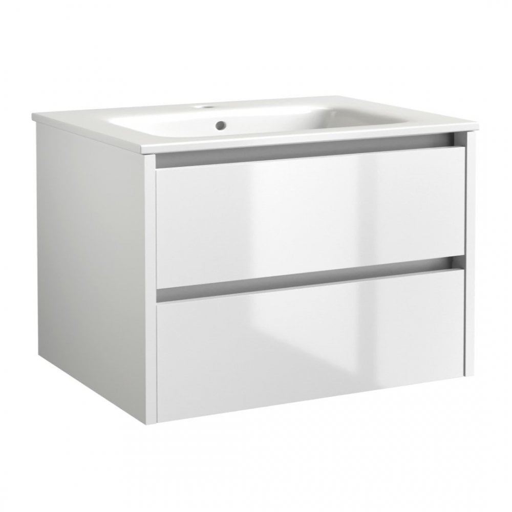 City 800mm 2 Drawer Wall Mounted Vanity Unit & Ceramic Basin In 2 Variants