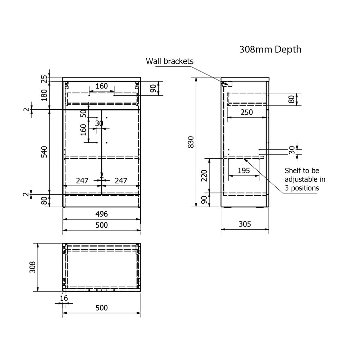 Kartell Impakt White Double Door Base Unit 500 x 300mm