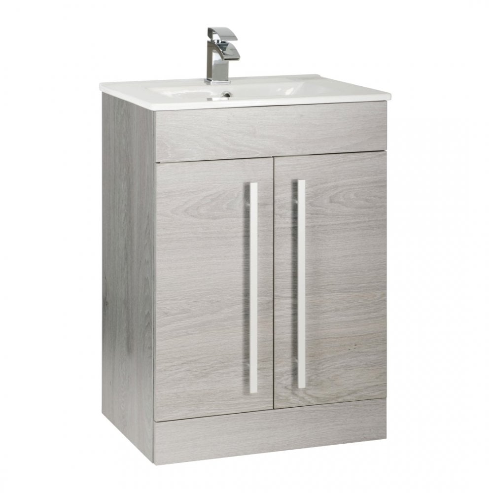 Purity 600mm 2 Door Floor Standing Unit & Ceramic With Polished Chrome Handles Basin In 3 Varients