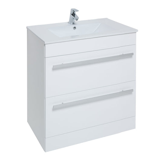 Purity 800mm White Gloss 2 Drawer Floor Standing Unit & Ceramic Basin With Handles In 3 Variants