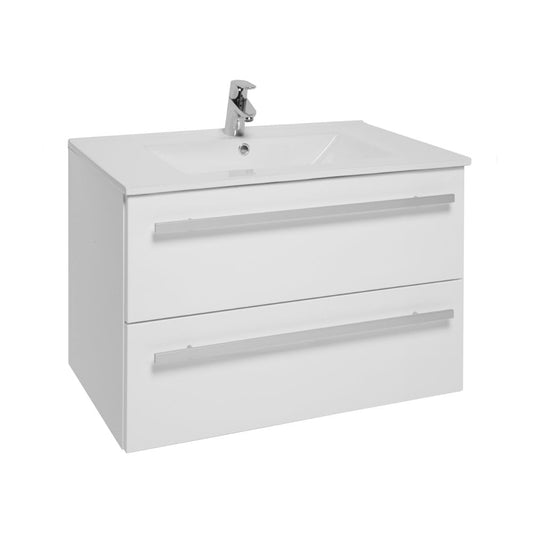 Purity 800mm 2 Drawer Wall Mounted Unit & Ceramic Basin With Handles In 3 Variants