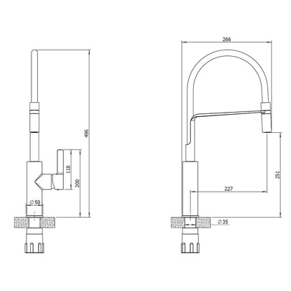 Reginox Aurora Single Lever Pull Out Spray Kitchen Tap With Black Hose - Chrome - AURORA CH II