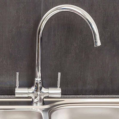 Reginox Chrome Stainless Steel Kitchen Sink Tap THAMES CH II Swan Neck Deck Mounted