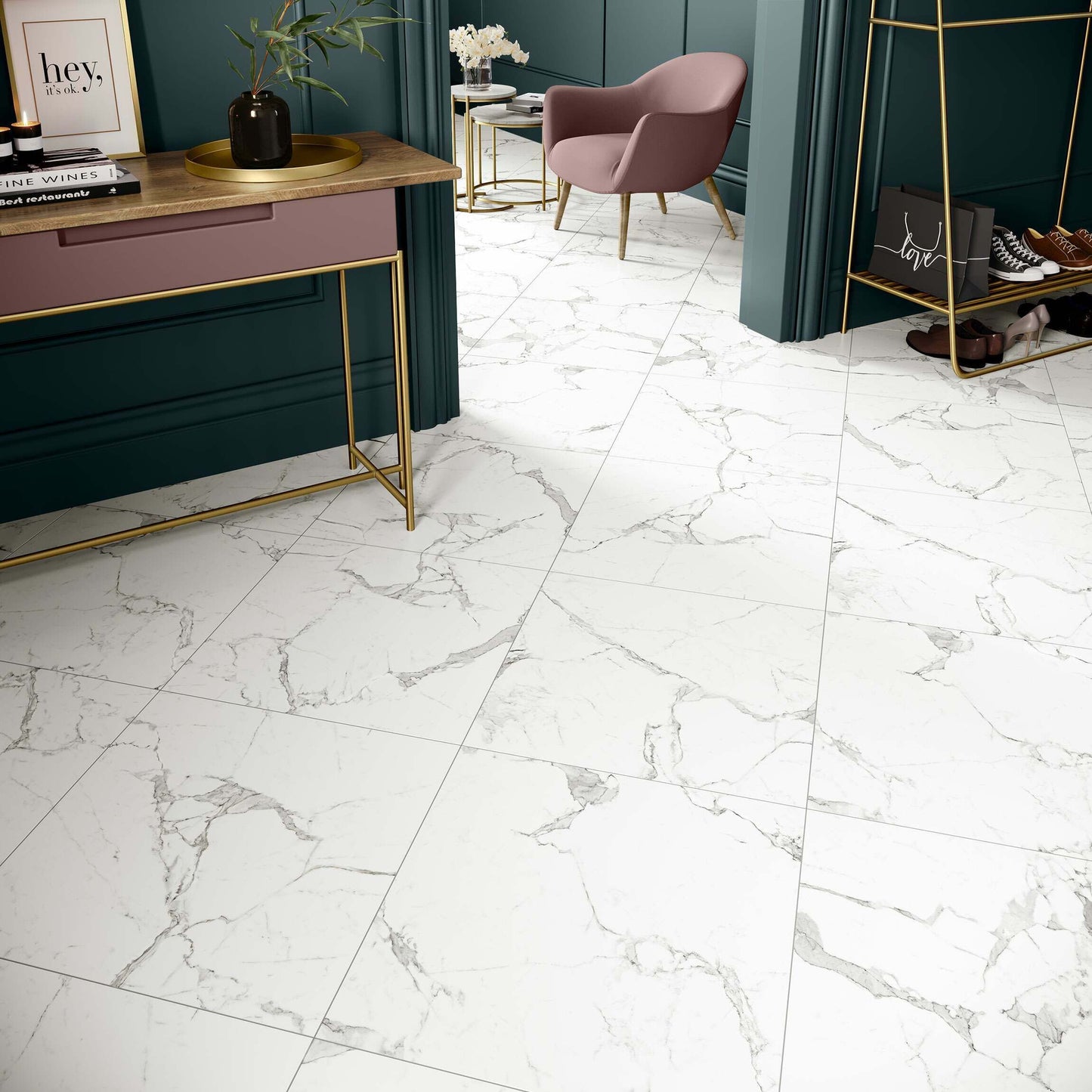 Carrara Marble Effect Polished 600x600 Tiles