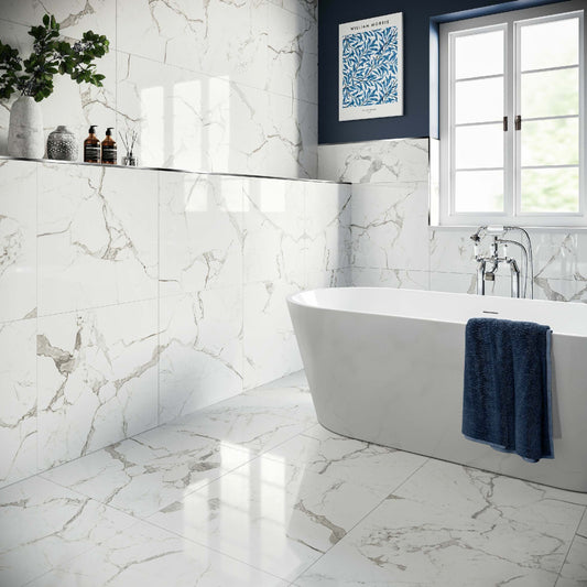 Carrara Marble Effect Polished 600x600 Tiles